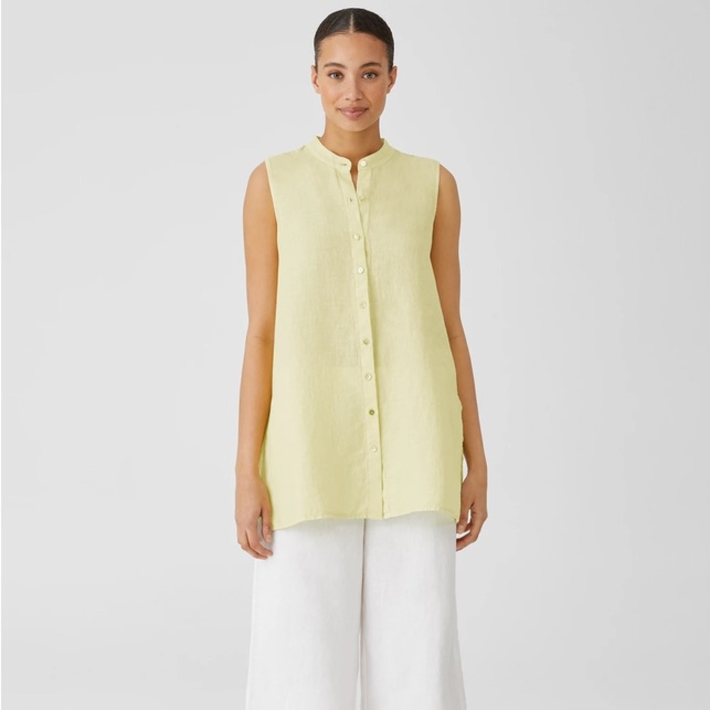 NWT Eileen Fisher Garment-Dyed Organic Handkerchief Linen Sleeveless Shirt